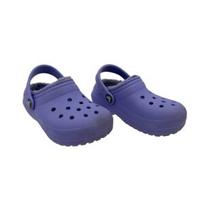 Crocs Kids Classic Lined Clogs Purple Fleece Warm‎ Comfort Shoes C9